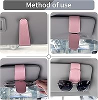 Vista 3 de Soporte para lentes de sol para visera de automóvil, soporte magnético de cuero para lentes de sol para automóvil con clip, color rosa