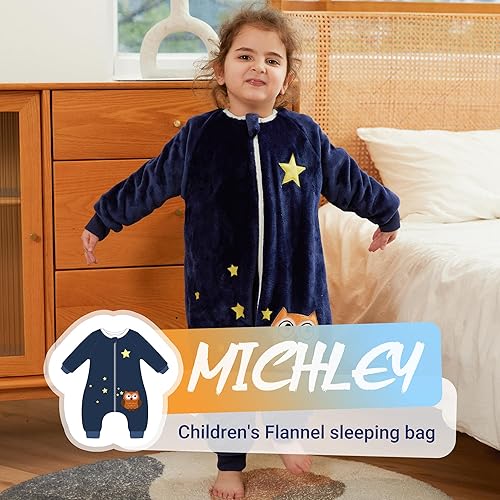 Miniatura 2 de MICHLEY Saco de dormir unisex de franela para bebé, pijama de manga larga, con cremallera, saco de dormir para otoño e invierno para niños y niñas