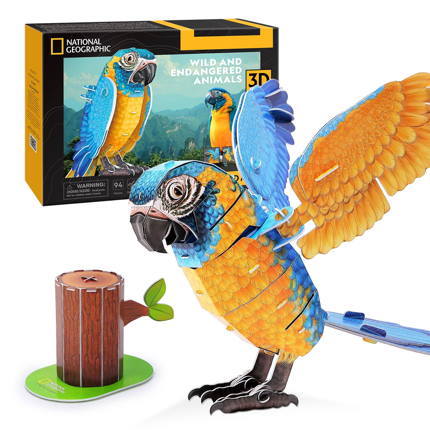 Party Town made with National Geographic - Blue-throated Macaws |3d Puzzle | Model Kits | Puzzles For Adults | Puzzles For Kids | Craft Kit | Jigsaw Puzzle | Model Building | Model Kit | 94 Pieces