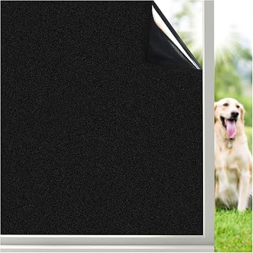 Coavas Blackout Window Film Static Cling UV Blocking Window Privacy Film Room Darkening Frosted Glass Film Heat Control Window Tint Removable Window Coverings Black,35.4 x 157.4inch