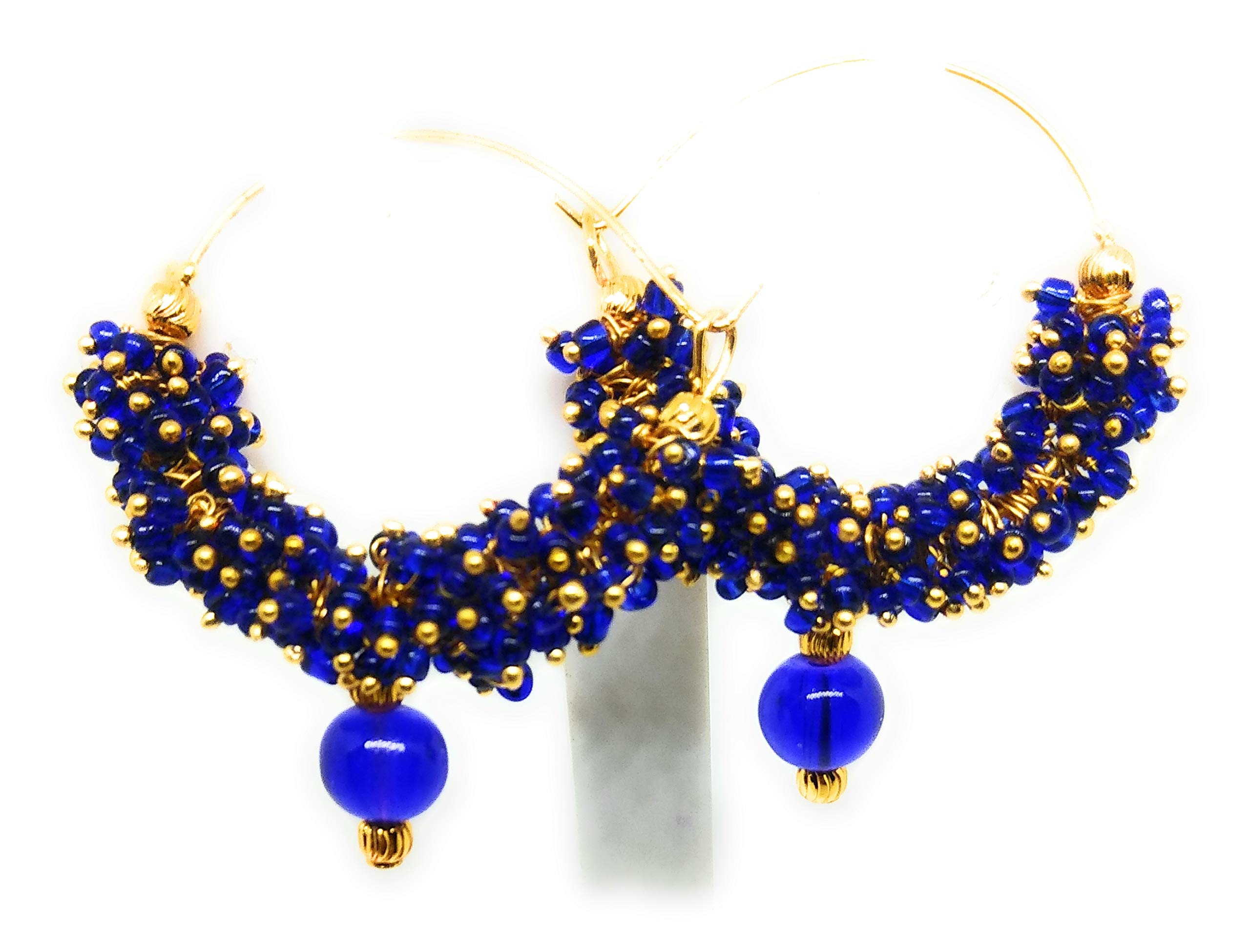 Designer Hoop earrings with Loreals (Blue, Yellow Gold) (B07XWP29Y5) Amazon Price History, Amazon Price Tracker