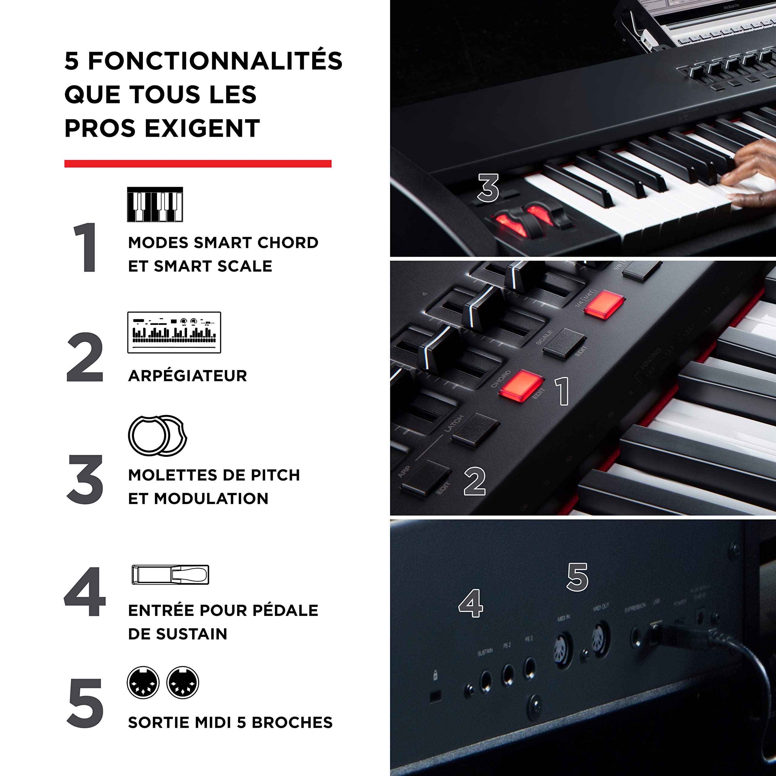 M-AUDIO Hammer 88 Pro - Clavier maître piano 88 touches MIDI USB avec touches lestées à marteaux, pads de rythme et pack de sons Native Instruments (intégration NKS)