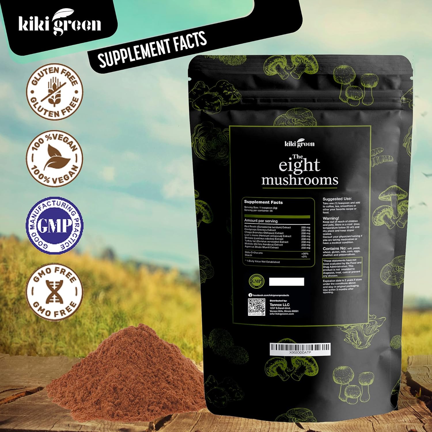 Mushroom Powder Extract - The 8 Mushrooms Supplement Blend for Coffee & Smoothie | Lion's Mane, Cordyceps, Chaga, Reishi, Shiitake, Turkey Tail, Maitake Complex : Health & Household