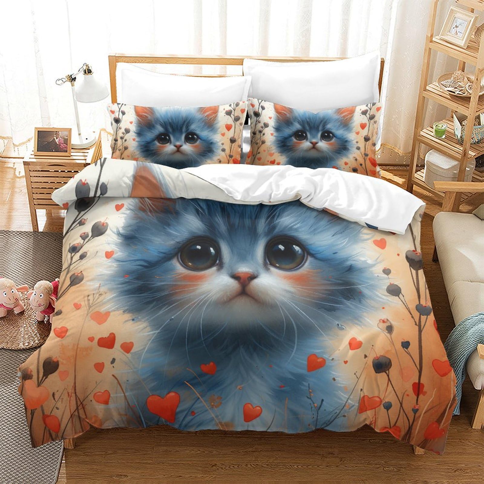 Housse de couette chat 3D pour chambre d'enfant et ado