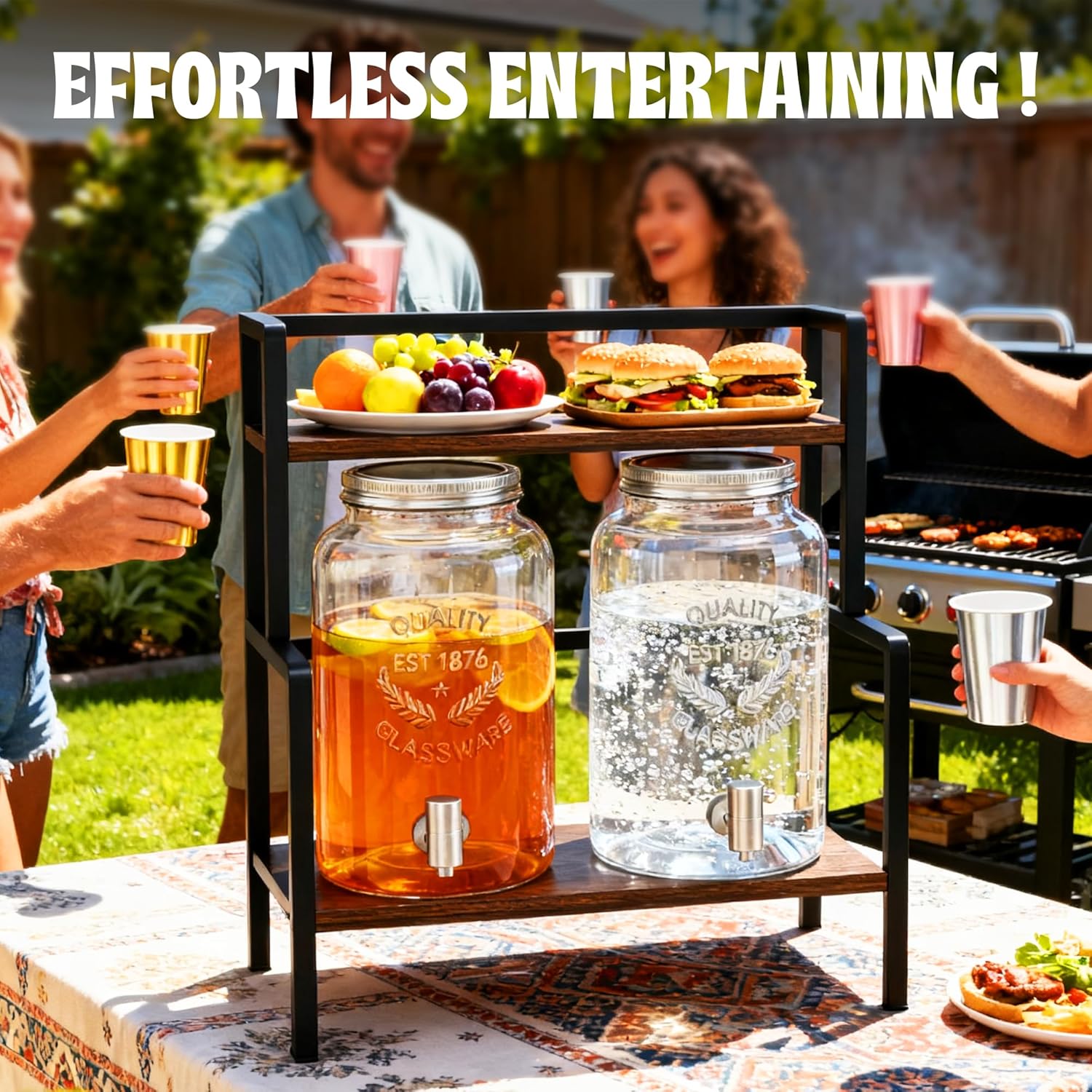 2PCS 1.5 Gallon Drink Dispenser - Glass Beverage Dispenser With Wood Stand and Leakproof Stainless Steel Spigot, Large Drink Dispenser for Parties, Lemonade, Iced Tea, Laundry Detergent Container - Image 2