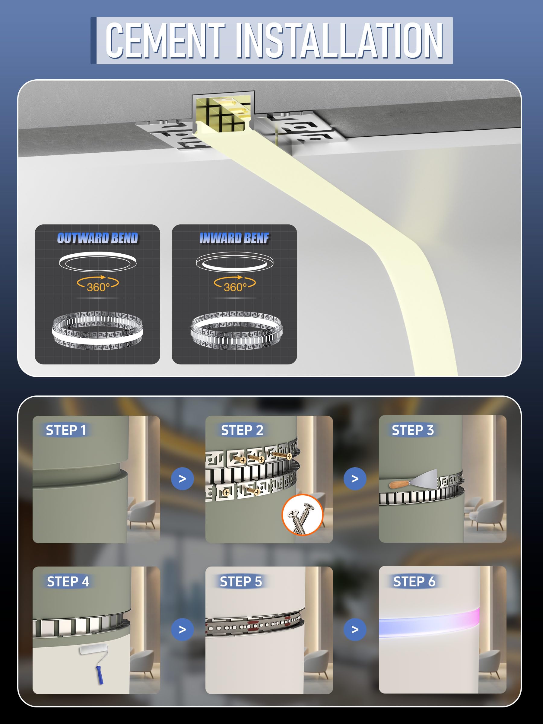6 x elastyczny profil LED do suchej zabudowy 2 m – giętki aluminiowy profil montażowy do taśm LED do 18 mm, profil podtynkowy do sufitów i ścian, kreatywne krzywe, koła i kształty S