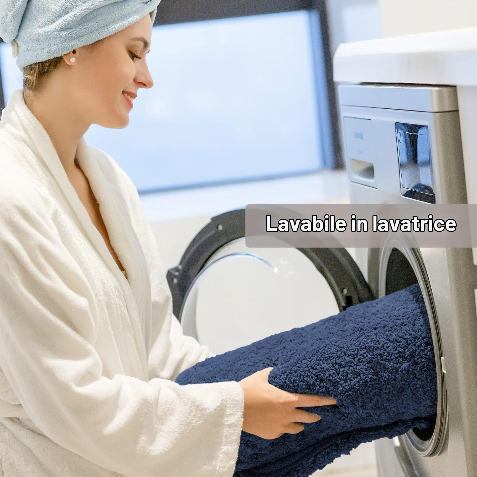 VANZAVANZU Tappetino da Bagno Antiscivolo Extra Lungo Tappeto da Bagno Assorbente Addensato Tappeti Corridore per Il Bagno Ultra Morbido Bath Mat Soffice Microfibra Eleganti 50 x 178cm (Blu Navy)
