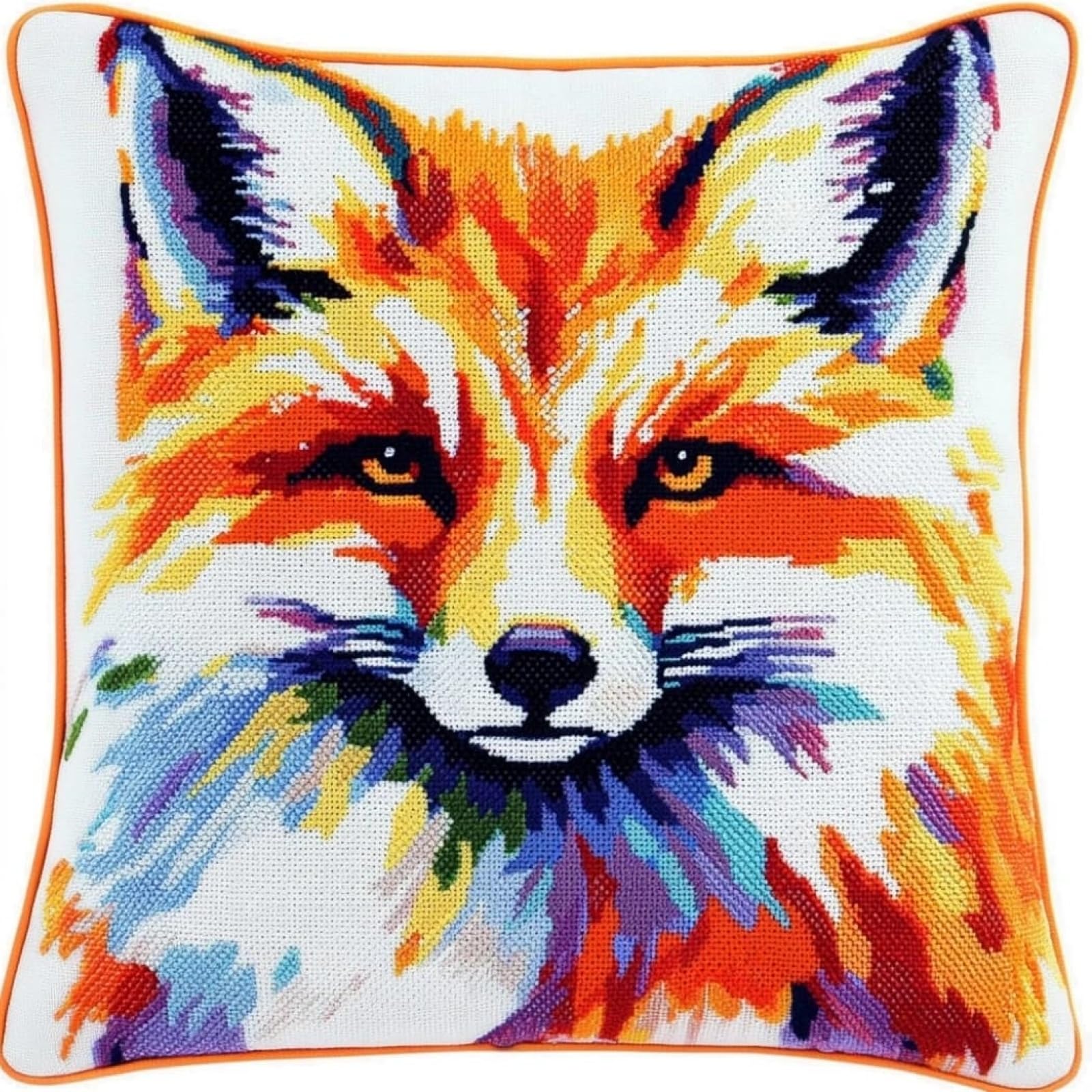 WallustrioaW Cross Stitch Cushion Kit for Adult Beginner,Animal Fox DIY Cushion Embroidery Kit 18x18in 11CT Cross Stitch Pillow Sewing Art Home Decoration