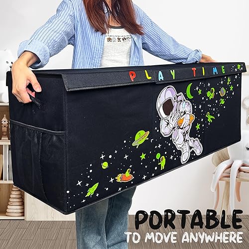 Miniatura 5 de Organizador de almacenamiento de juguetes extragrande para sala de estar con tapas, que brilla en la oscuridad, 40 x 14 x 16 pulgadas, plegable,