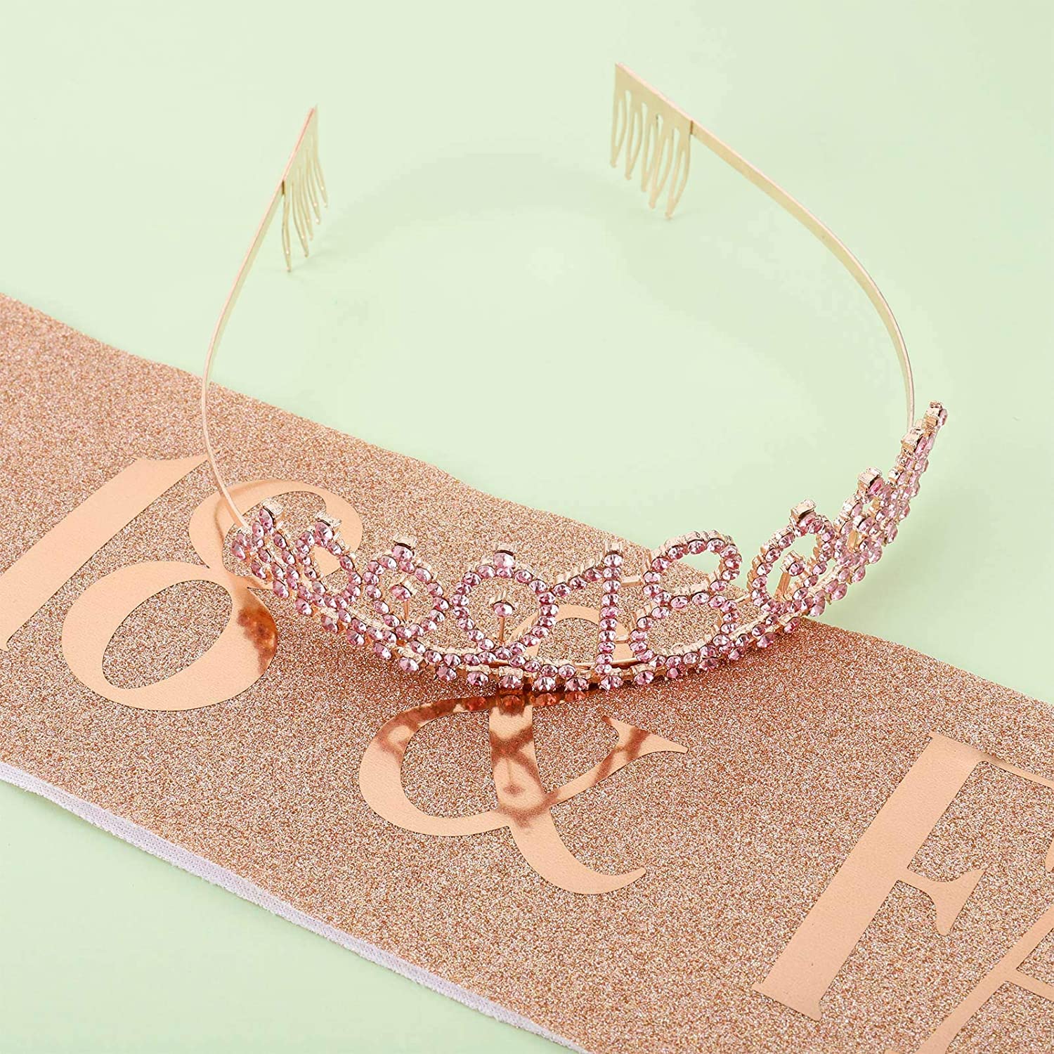 Corona Diadema Con Strass Per 18 Anni - Set Regalo Compleanno Con Fascia In Raso