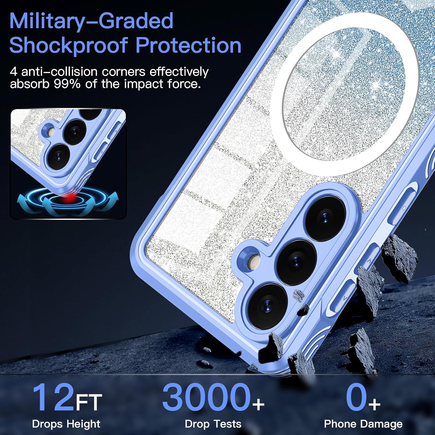 Hekodonk for Galaxy S26 Case Magnetic,[Compatible with Magsafe][Built-in Tempered Glass Screen Protector] [Glitter Card] Full Body Bling Case for Samsung Galaxy S26,Blue