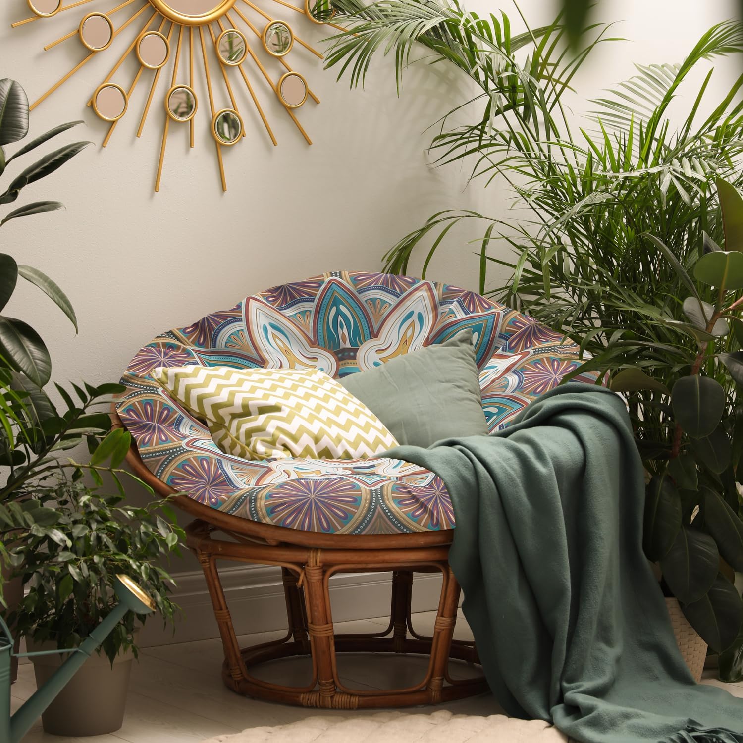 Papasan Cushion Cover Only, Water Resistant Papasan Chair Cushion Cover for Outdoor lndoor,Skin-Friendly Soft Machine Washable Unfading Zippered Cover (Mandalas 3, 50in)