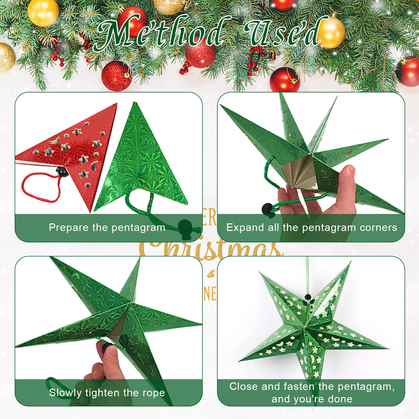 6 Faltbare Papiersterne (Ø 30 Cm) – Rot & Grün, Für Weihnachtsdeko, Als Lampenschirm Oder Party-Deko