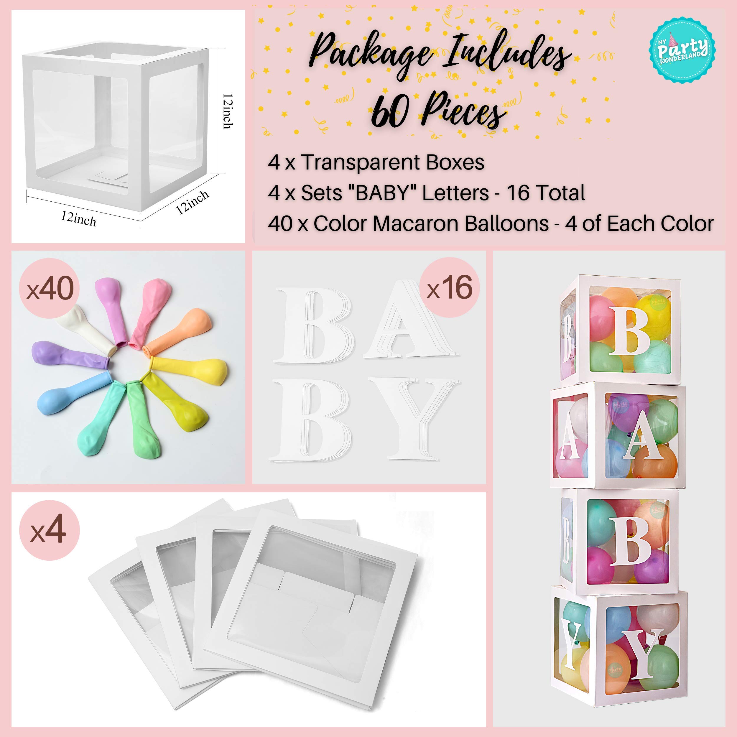 Buy Baby Shower Boxes Party Decorations Premium Kit 60 Pieces, Boy or Girl, 4pcs White
