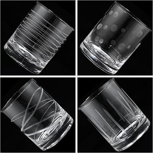 Miniatura 4 de Joeyan Vasos de whisky grabados a mano, vasos de estilo antiguo con patrón de rayas y puntos, vasos transparentes de rocas talladas, cristalería de