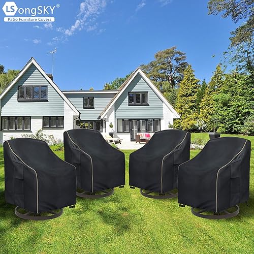Miniatura 7 de Paquete de 4 fundas para sillas giratorias de patio, impermeables, resistentes, para exteriores, fundas para sillas giratorias al aire libre para