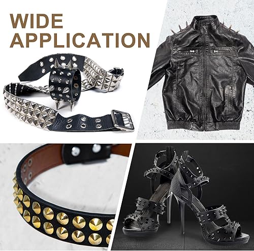 Miniatura 7 de uxcell 270 juegos de tachuelas y picos de forma mixta, 13 tamaños de clavos de cono remaches de cuero con herramientas de instalación para cuero,