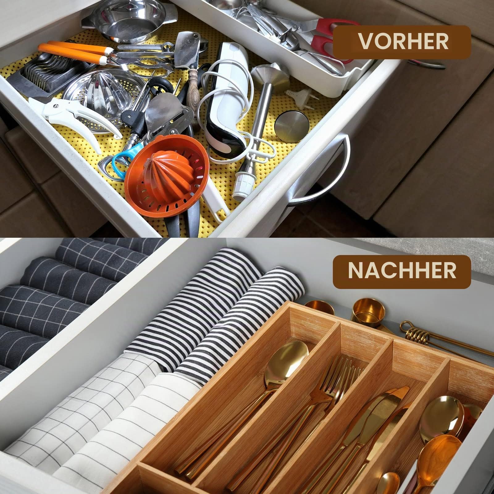 Schubladeneinsatz aus Bambus Groß 43x30x6cm, 6 Fächern Besteckkasten Schubladen Organizer, Schubfach Einlage Holz Utensilienhalter Küchenschubladen, Besteckeinlage Besteckeinsatz für Küchenutensilien Küche, Haushalt & Wohnen