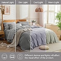 Vista 9 de JELLYMONI - Funda de edredón, 100 % algodón lavado con textura similar al lino, juego de ropa de cama suave y transpirable, 2 piezas con cierre