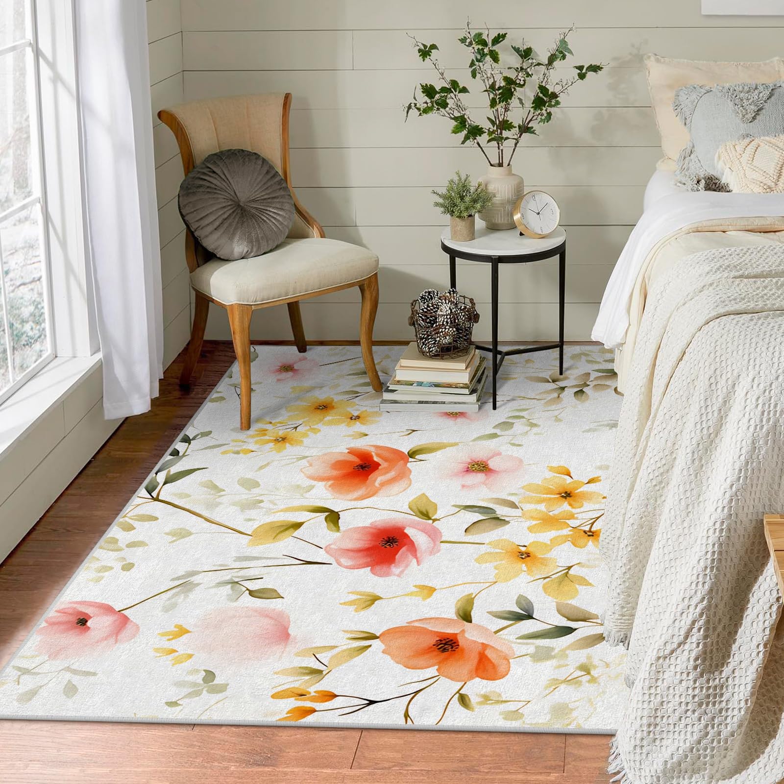 Tapis Antidérapant Et Lavable Motif Tête De Mort - 90 X 120 Cm - Motif Gothique Et Fleurs Colorées - Tapis D'intérieur Résistant Pour Chambre à