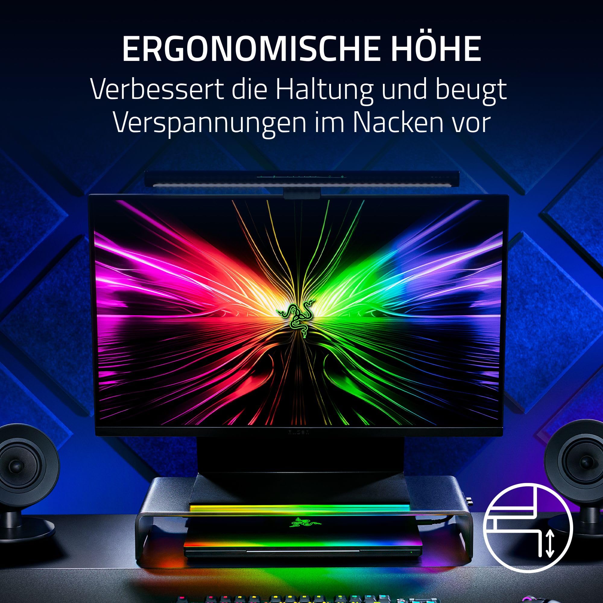 Razer Monitor Stand Chroma - Aluminium Monitor Ständer mit 4-fach-USB-C Hub mit Chroma RGB (50cm x 21cm x 7,85cm, Robuste Konstruktion, 20 kg Traglast, Ergonomische Höhe) Schwarz
