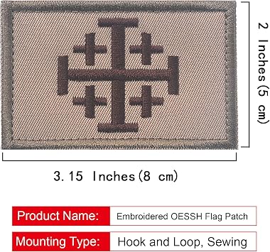 2PCS Jerusalem Holy Sepulchre Knight Patches Morale Patch | Hook and Loop,Embroidered,Knights,Cross Crusader,Tactical Military Patch,Versatile Tactical Attachment,32 inch.Khaki