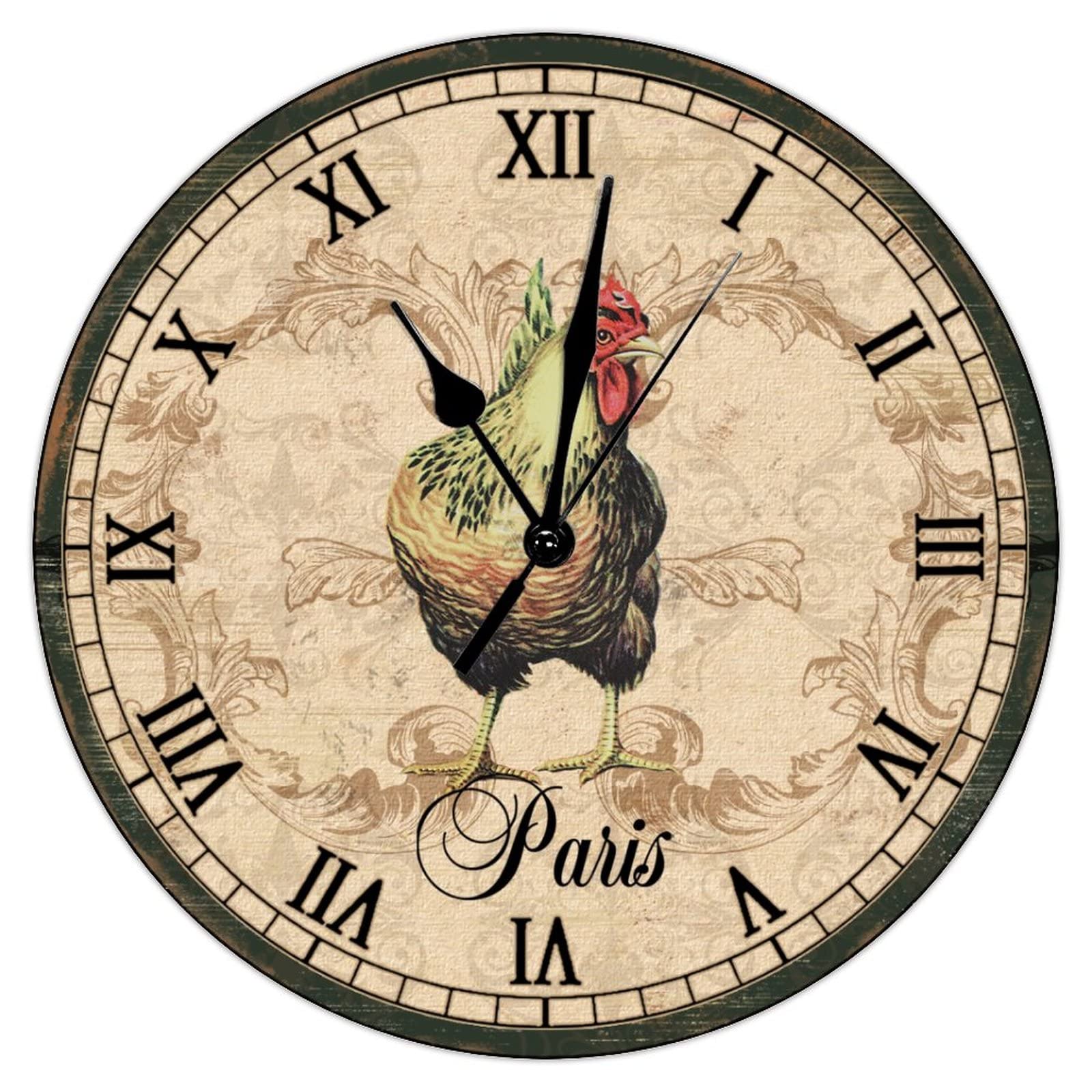 Horloge murale en bois coq français 38 cm décoration de ferme salon cuisine
