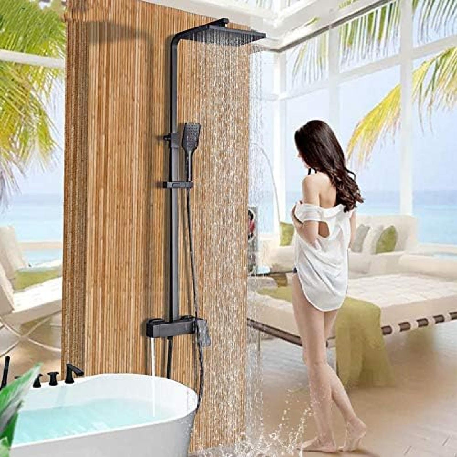 GLJTUO Shower system, Black Shower Faucet Sets Wall Mounted Shower System Bath Shower Kits Rainfall Shower Head Brass Mixer Valve Handshower