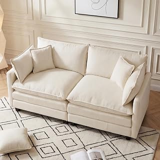 Oversized Loveseat Sofa, 70" Sectional Cloud Couch for Living Room | 2 Seat Modern Comfy Sofa Chenille Deep Seat Couches with 2 Pillows, for Small Apartment, Living Room(Beige 70" Loveseat)
