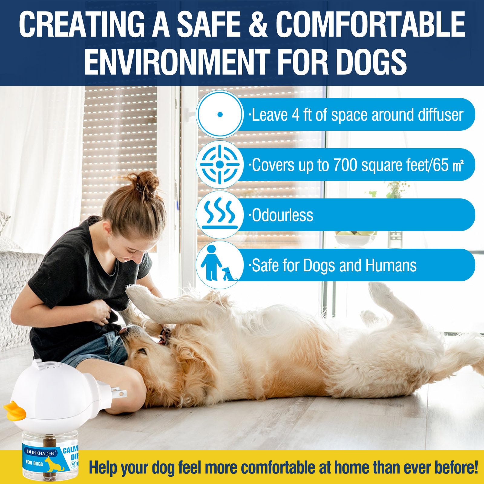 Difusor de feromonas calmante para Perros para aliviar la ansiedad, Reducir los ladridos, los ataques y Combatir el estrés y difusor calmante 3 en 1 para Perros, 48 ml, 2 recambios para