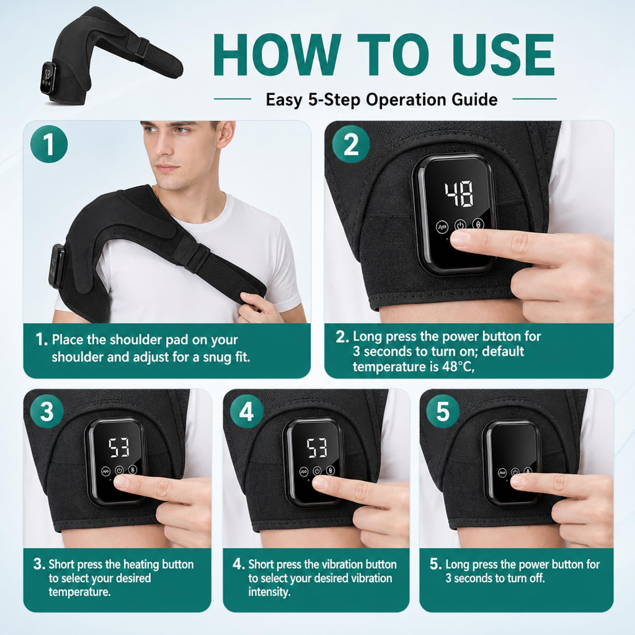 Schultermassagegerät Triple, Nacken Schulter Massagegerät Gerät mit Vibration & Wärme, 5000mAh Schulterbandage Schultergurt Muttertagsgeschenk Vatertagsgeschenk für Zuhause Büro
