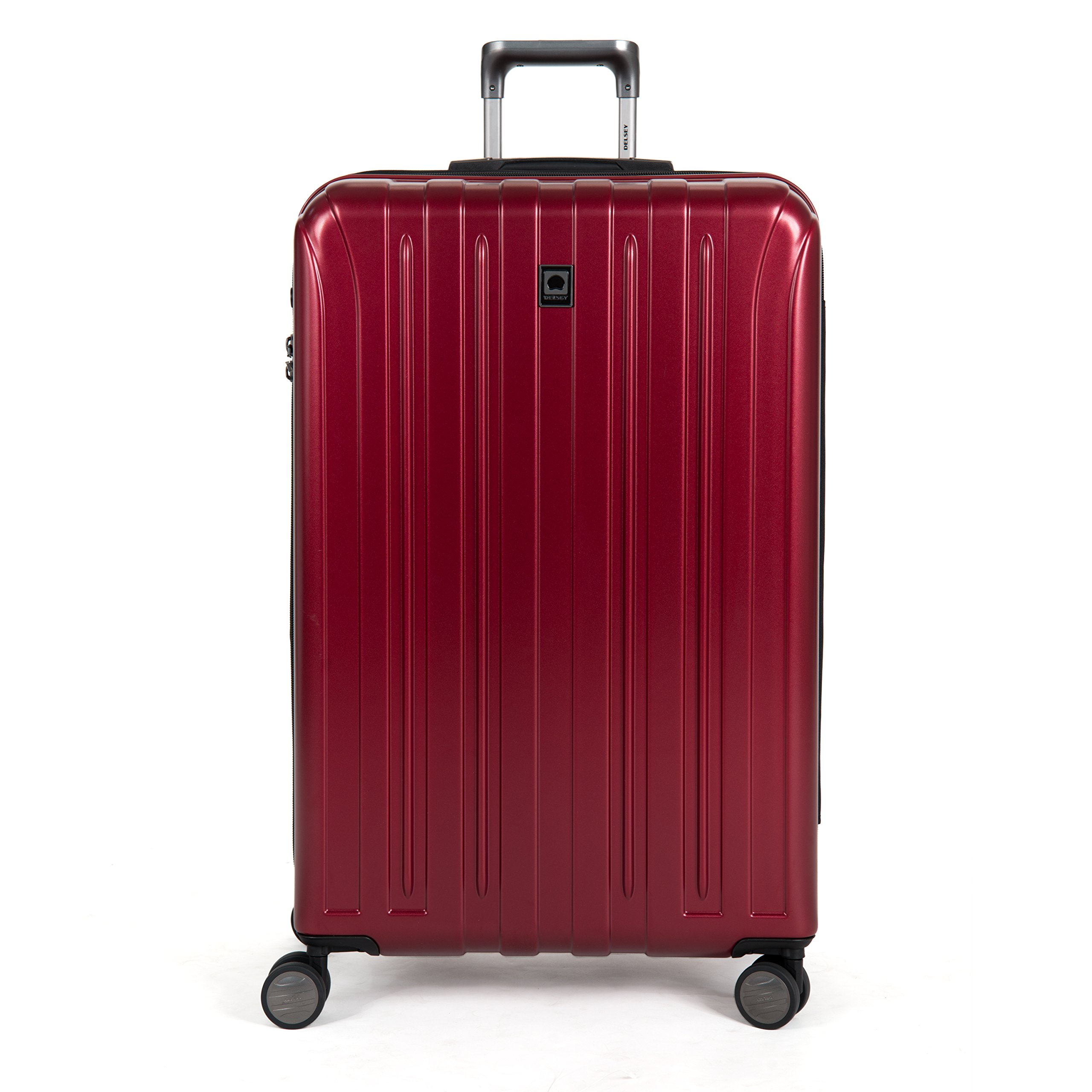 Photo 1 of *SEE NOTES* DELSEY Paris 207183004 Titanium Hardside Expandable Luggage with Spinner Wheels, Black Cherry Red, Checked-Medium 20in