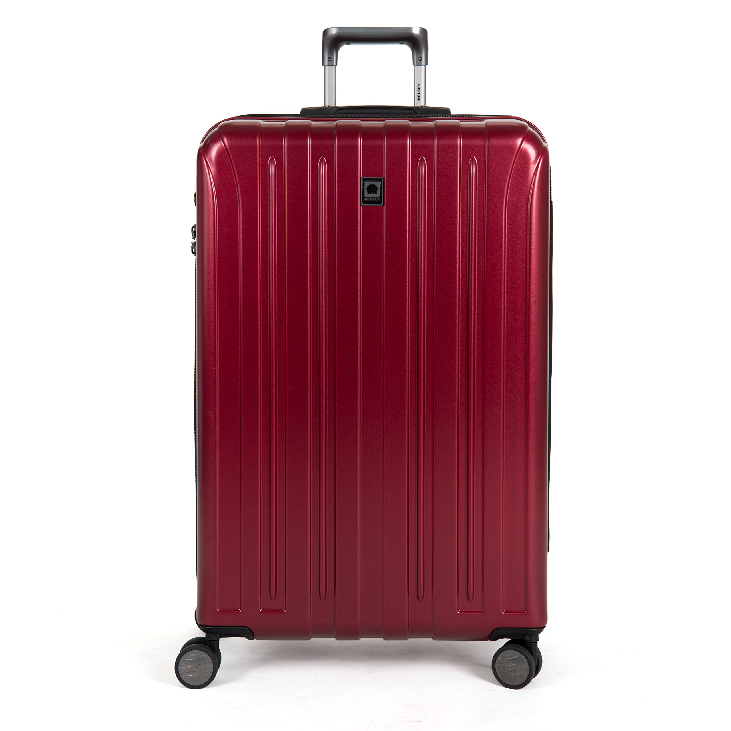 Photo 1 of DELSEY Paris 207183004 Titanium Hardside Expandable Luggage with Spinner Wheels, Black Cherry Red, Checked-Large 29 Inch Checked-Large 29 Inch Black Cherry Red