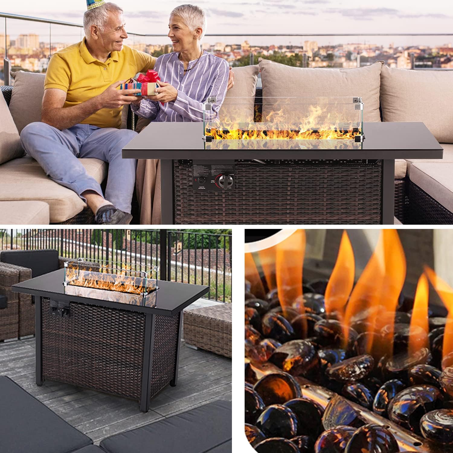 Buy Rattan Propane Fire Pit Table, Wicker 43 Inch 60,000 BTU Auto