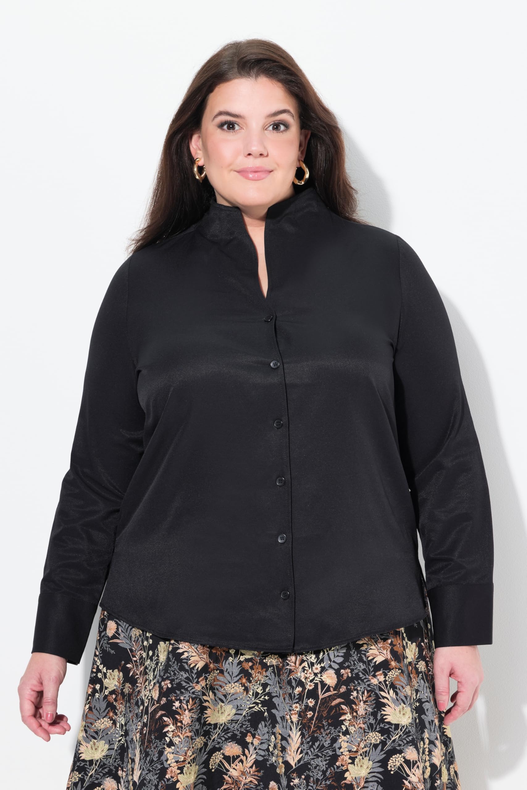 Ulla Popken Bluzka Kobiety Bluse, Oxford-gewebe, Kelchkragen, Langarm