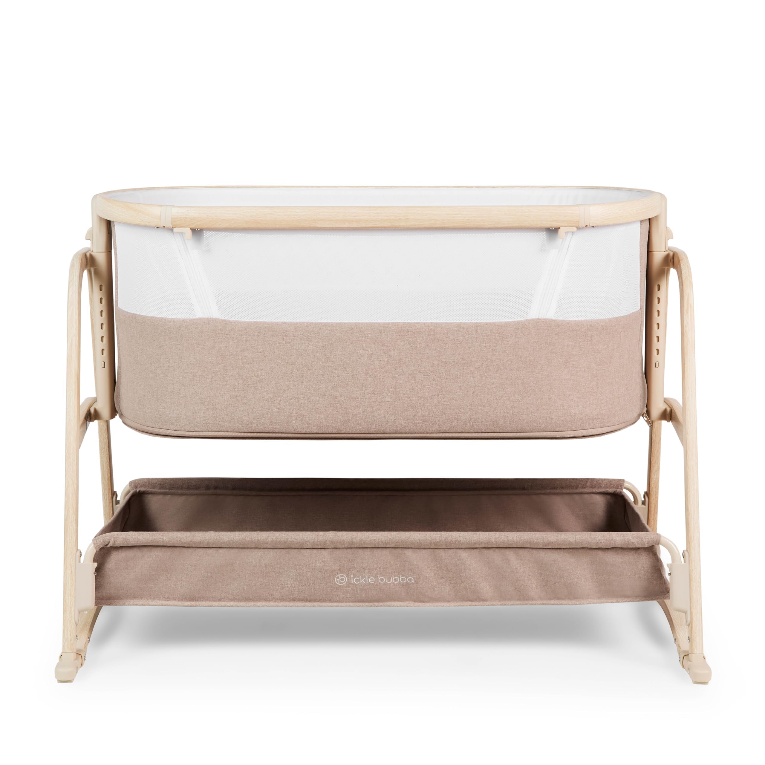 Ickle Bubba Bubba&Me Luxe Bedside Crib – Co-Sleeper Baby Bed with Rock or Static Mode, Adjustable, Breathable Mesh, Mattress & Storage, 0-6 Months (Biscuit)