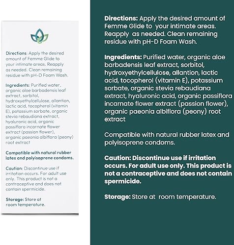 Miniatura 6 de pH-D Feminine Health Femme Glide Lubricante personal  Fórmula hidratante a base de agua que incluye aloe vera orgánico, vitamina E y ácido