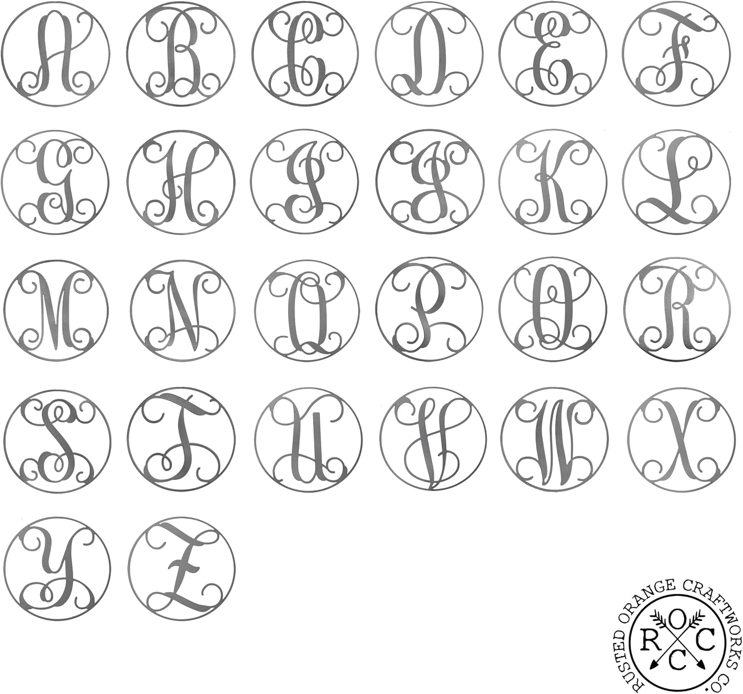 ROCC RUSTED ORANGE CRAFTWORKS CO. - Metal Letter Decor Monogram of P 10 x 10 inches for Wall or Door Family Initial Rustic Signs Outdoor or Indoor Decoration Custom Door Hanger Custom Established Sign