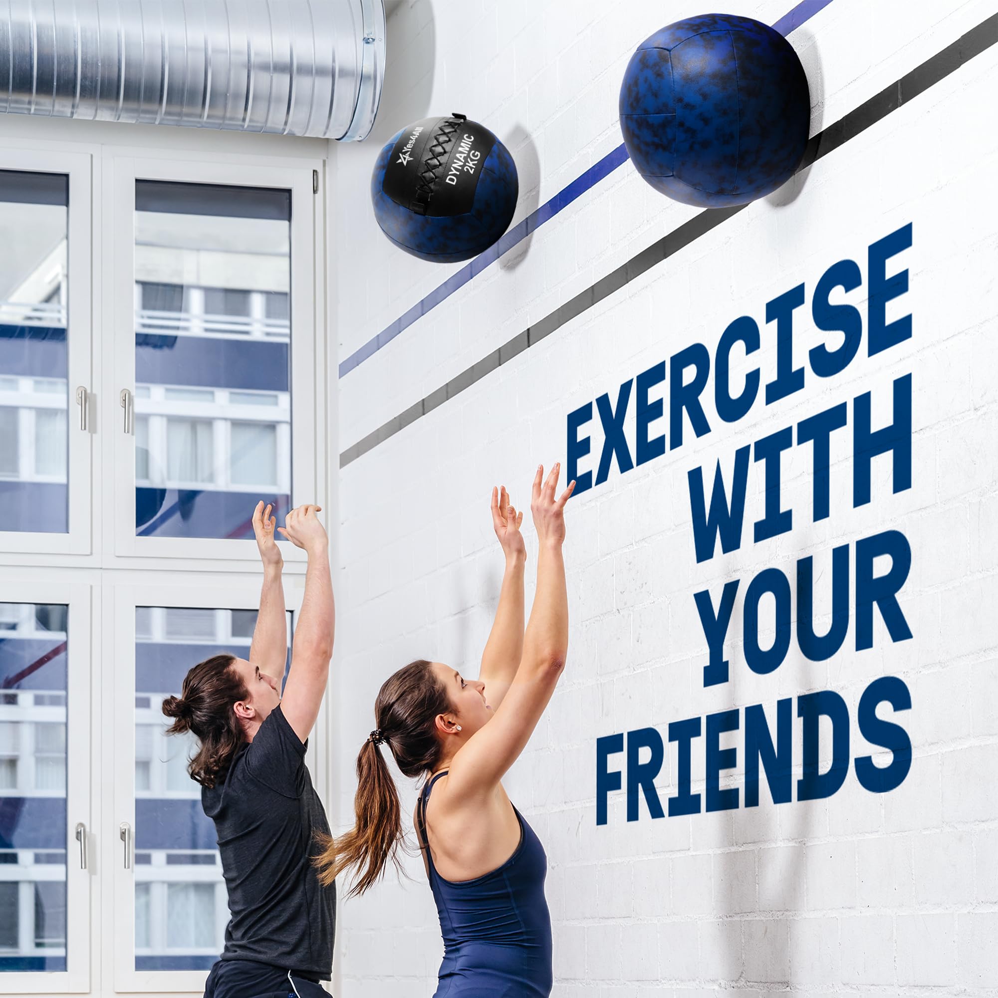 Yes4All 2 KG Ball de mur dynamique/medical ball pour entraînement complet et exercice de force