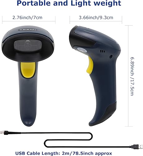 Miniatura 8 de TEEMI Escáner de código de barras QR 2D, puerto COM virtual con cable USB, escaneo omnidireccional de mano, código de pantalla de cupón digital,