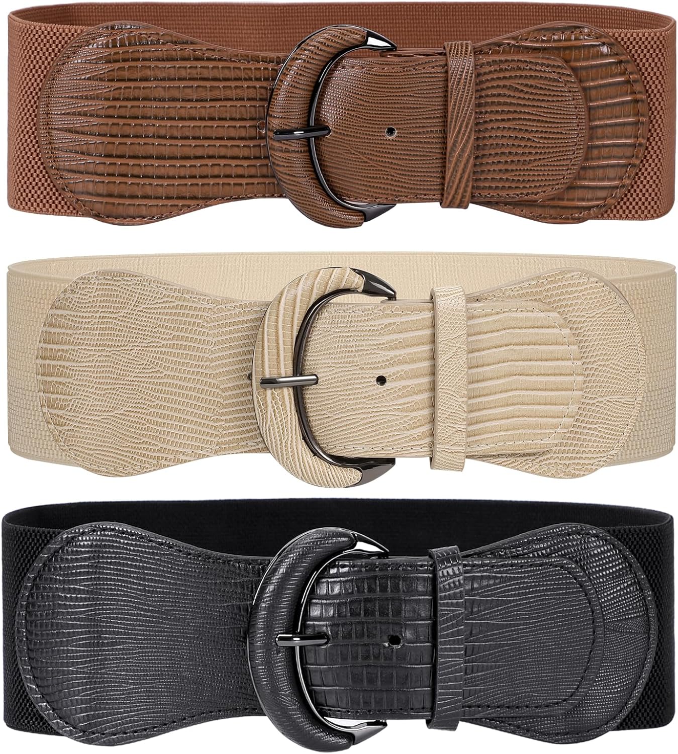 JASGOOD 3 Pack Women Stretchy Wide Waist Belt for Dress Ladies Vintage Elastic Waist Belt