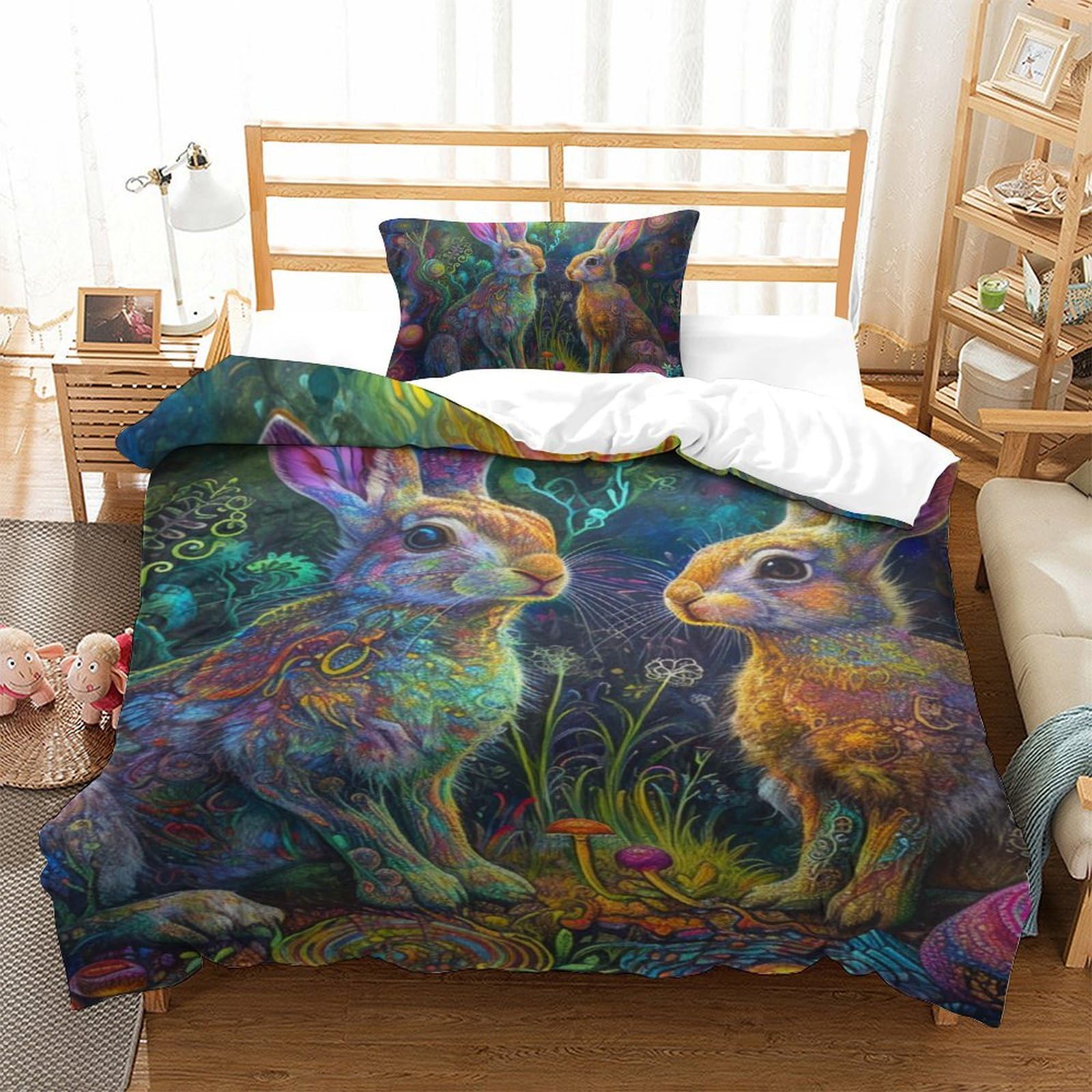 Housse de couette respirante motif lapin pour créer un cocon de douceur dans la chambre
