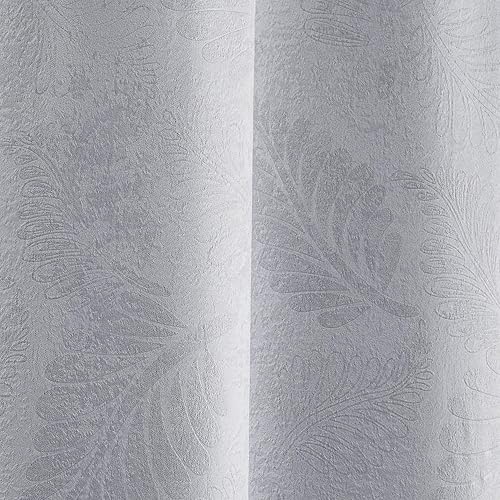 Miniatura 4 de WARM HOME DESIGNS Panel de cortina opaca para puerta de patio extra ancho de 102 x 96 pulgadas, color gris marfil con patrón de hojas en relieve 3D.
