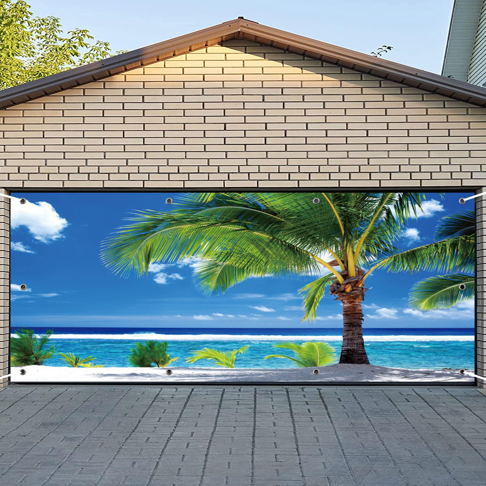 Garage Screen 16x7 7x16ft Tropical Beach Garage Door Banner