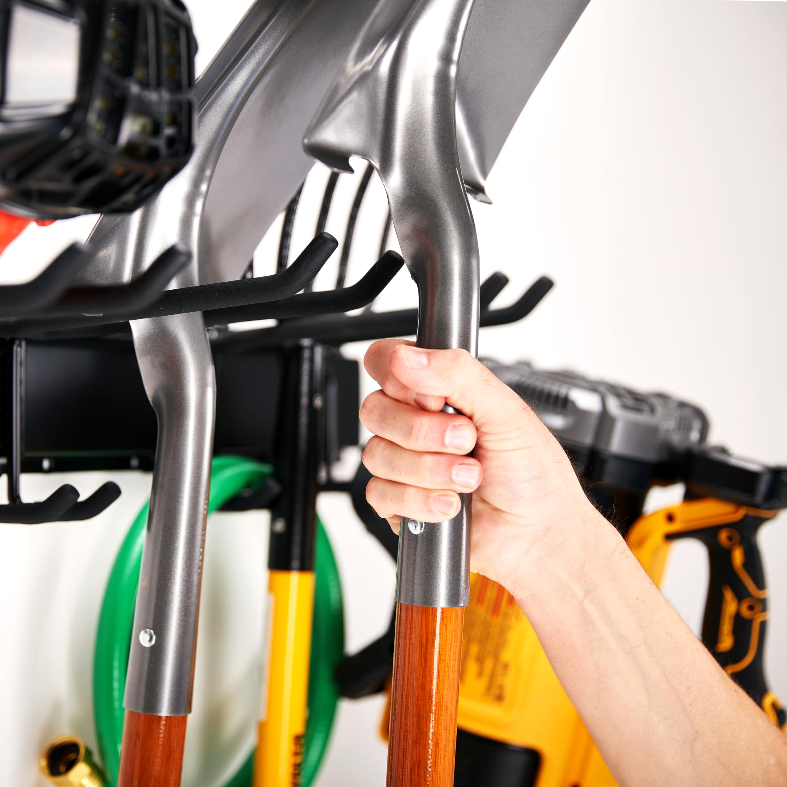 Right-Hand Storage Solution Stojak do przechowywania narzędzi, 8 metalowych części, uchwyt ścienny, uchwyt na miotły, mop, grabie łopaty i narzędzia