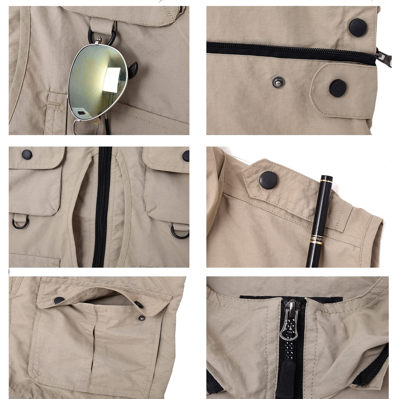 Chaleco de los hombres con múltiples bolsillos chaleco con capucha al aire libre suelto casual malla transpirable chaqueta de trabajo chaleco de pesca abrigo fotografía viaje Top negro-XL