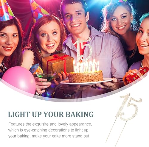 Miniatura 7 de VALICLUD 15 adornos de diamantes de imitación dorados para decoración de cumpleaños, aniversario, fiesta, aleación reutilizable, 8.46 x 3.34 pulgadas