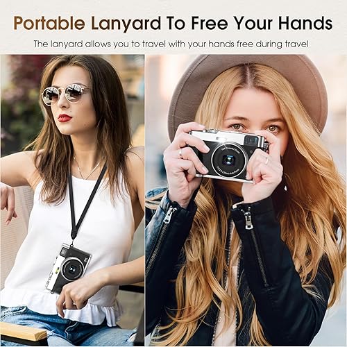 Miniatura 5 de Cámara digital 4K mejorada con enfoque automático de tarjeta SD, cámara de apuntar y disparar de 48 MP con visor de flash y dial, cámara de vlogging