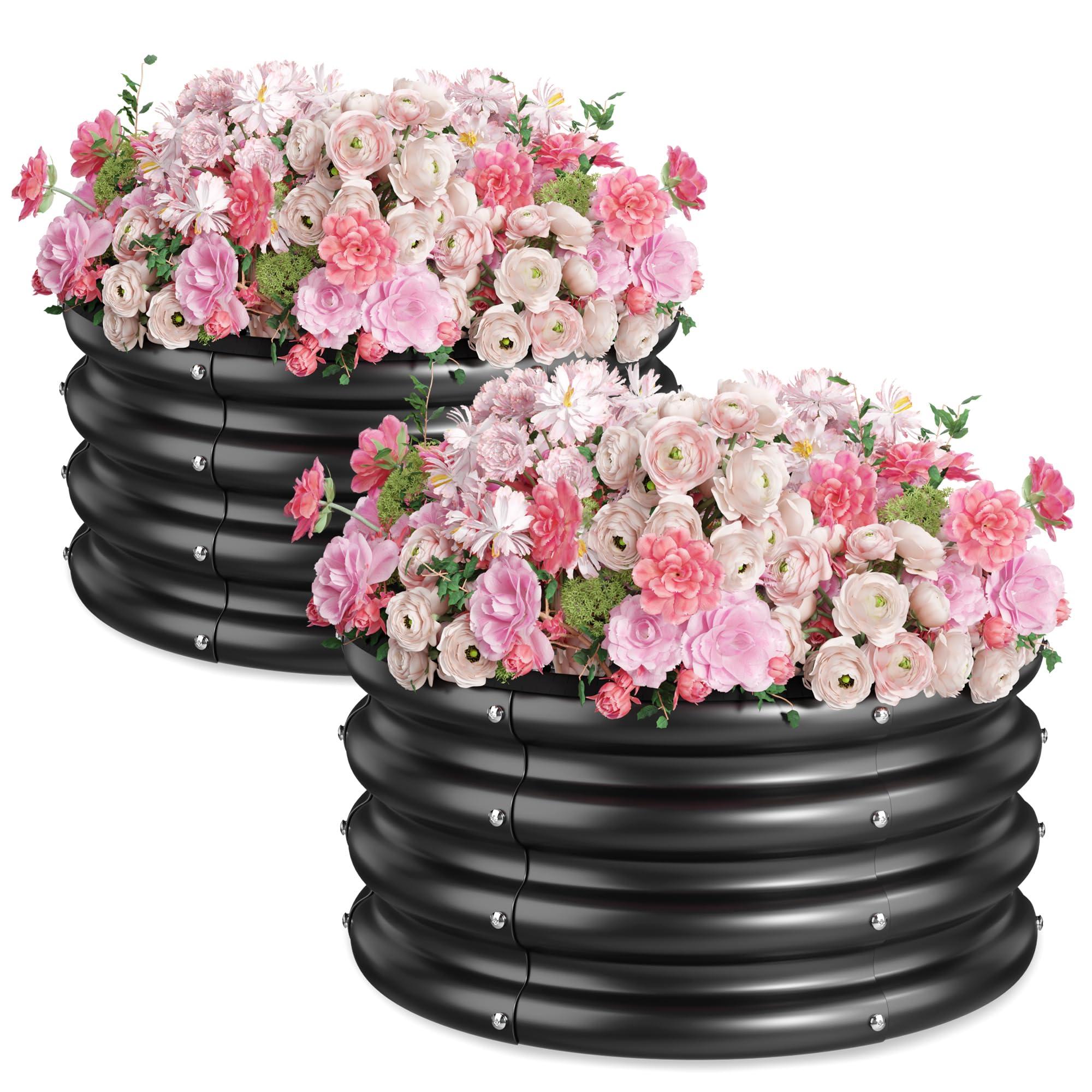 2x2x1ft Round Raised Garden Bed, Black 2 Pack