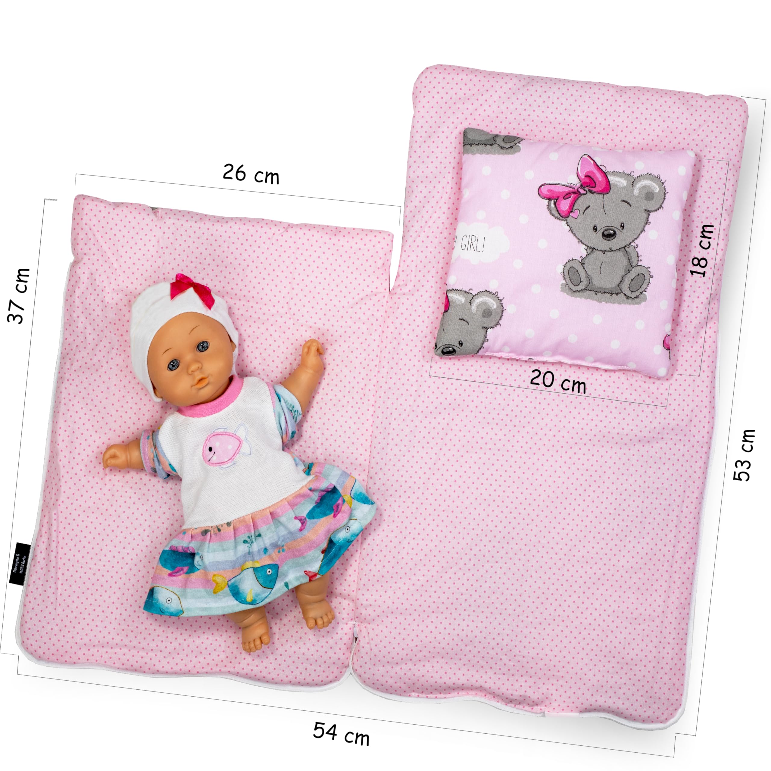 PinkZebra Sacos de Dormir para muñecas por Ambos Lados, Juego de 2 Piezas para cama, Ropa de Cama para muñecas de algodón